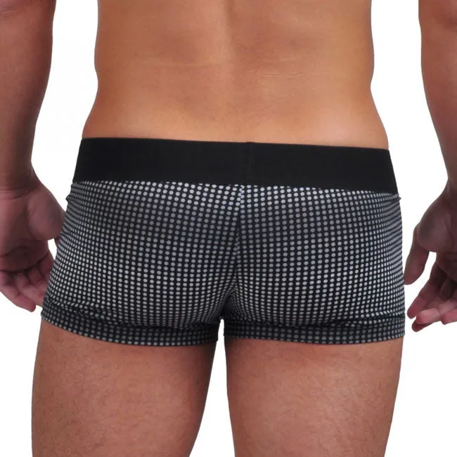 [2 Pack] Papi Ombre Dot/Solid Brazilian Trunk Microfiber Boxer Brief Underwear Black Grey 626168 Size XL