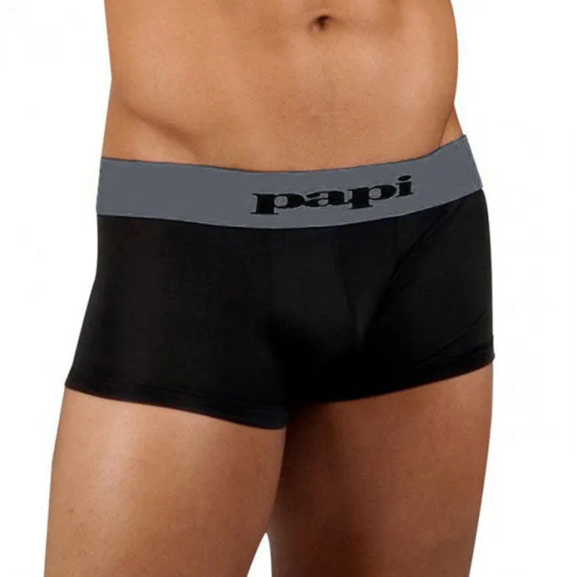 [2 Pack] Papi Ombre Dot/Solid Brazilian Trunk Microfiber Boxer Brief Underwear Black Grey 626168 Size XL