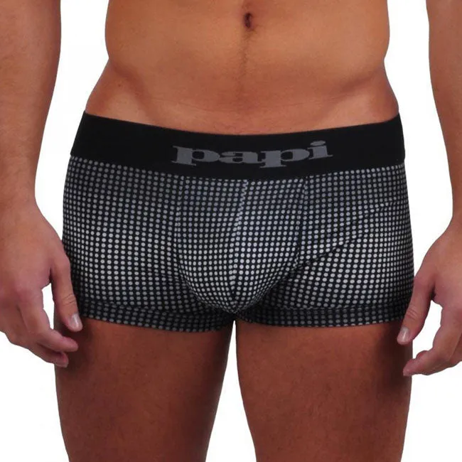 [2 Pack] Papi Ombre Dot/Solid Brazilian Trunk Microfiber Boxer Brief Underwear Black Grey 626168 Size XL