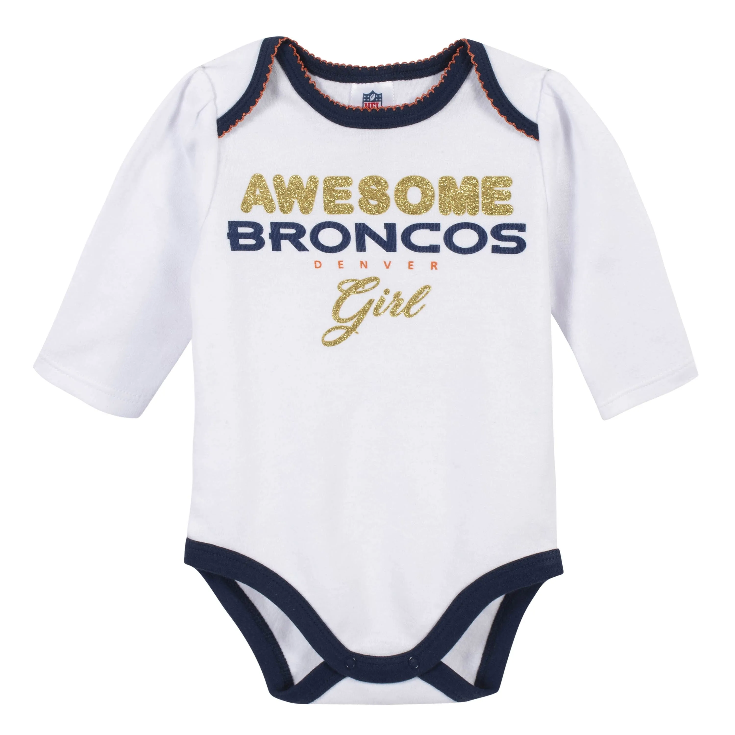 3-Piece Baby Girls Denver Broncos Bodysuit, Footed Pant, and Cap Set