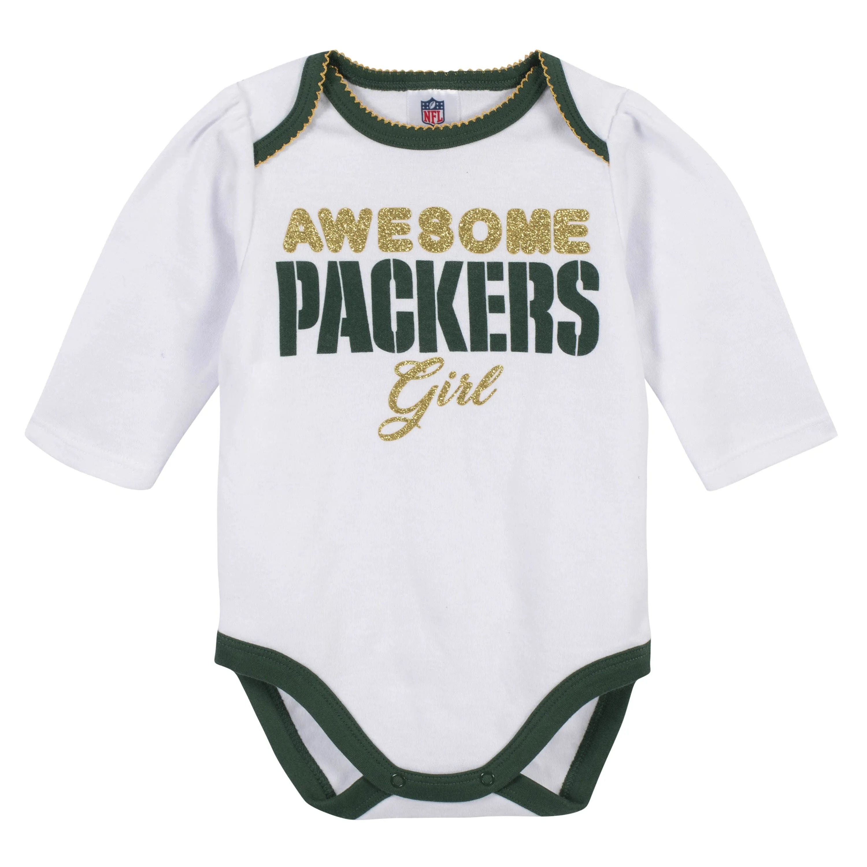 3-Piece Baby Girls Green Bay Packers Bodysuit, Footed Pant, and Cap Set