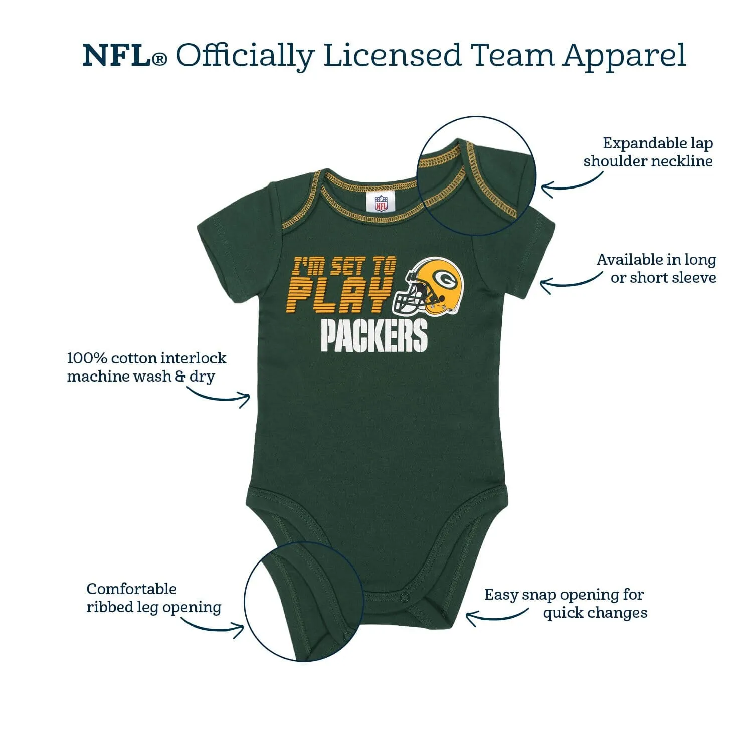 3-Piece Baby Girls Green Bay Packers Bodysuit, Footed Pant, and Cap Set