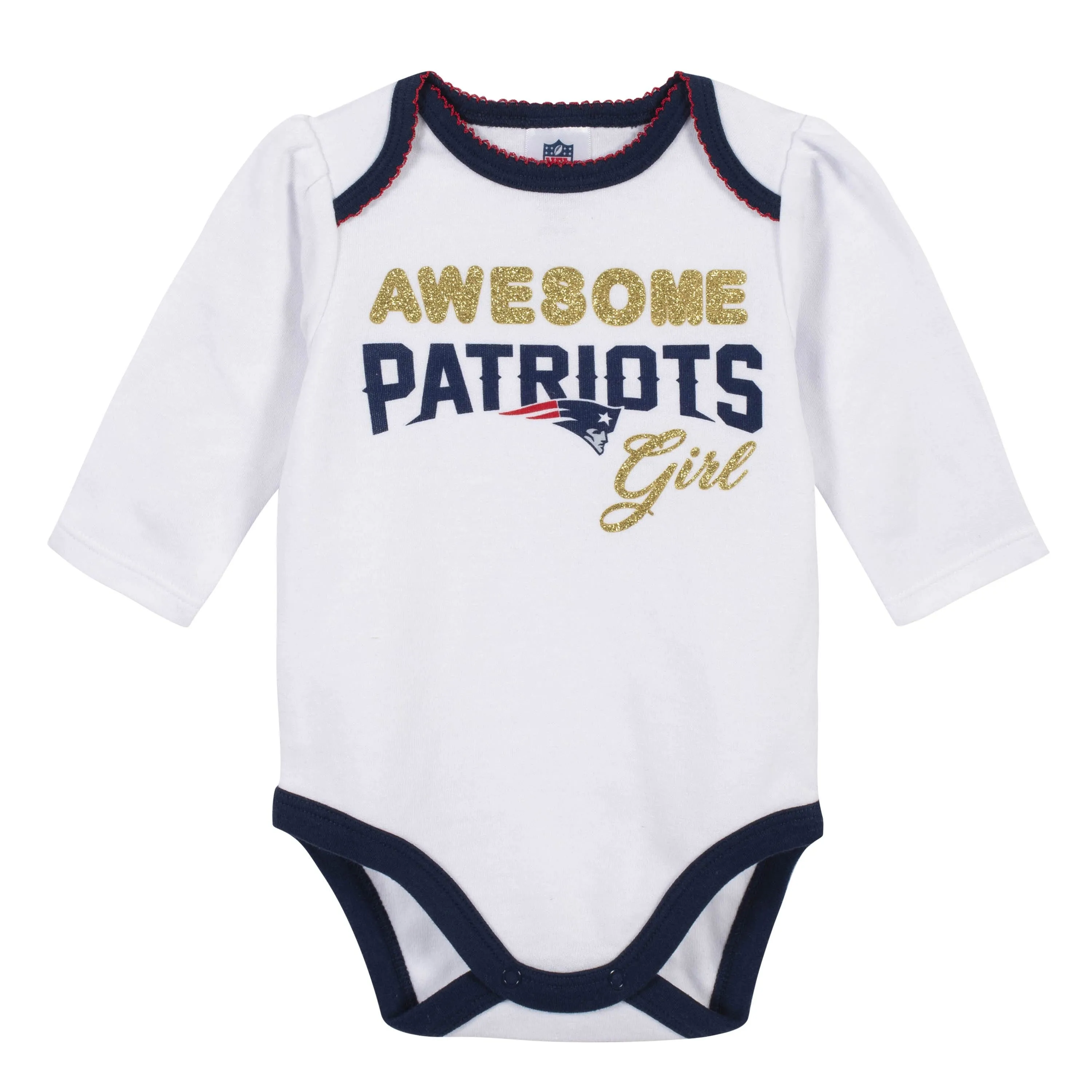 3-Piece Baby Girls New England Patriots Bodysuit, Footed Pant, and Cap Set