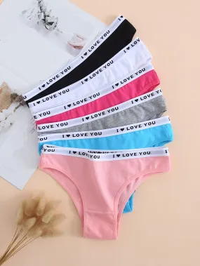 6pcs Letter Tape Soft & Breathable Thongs , Mixed Color Panties Pack , Women's Underwear & Lingerie