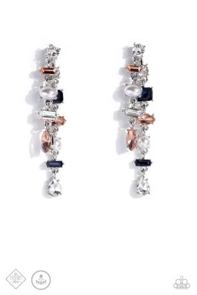 Admirable Antiquity - Multi - Rhinestone and White Pearl Paparazzi Jacket Earrings - September 2023 Fiercely 5th Avenue