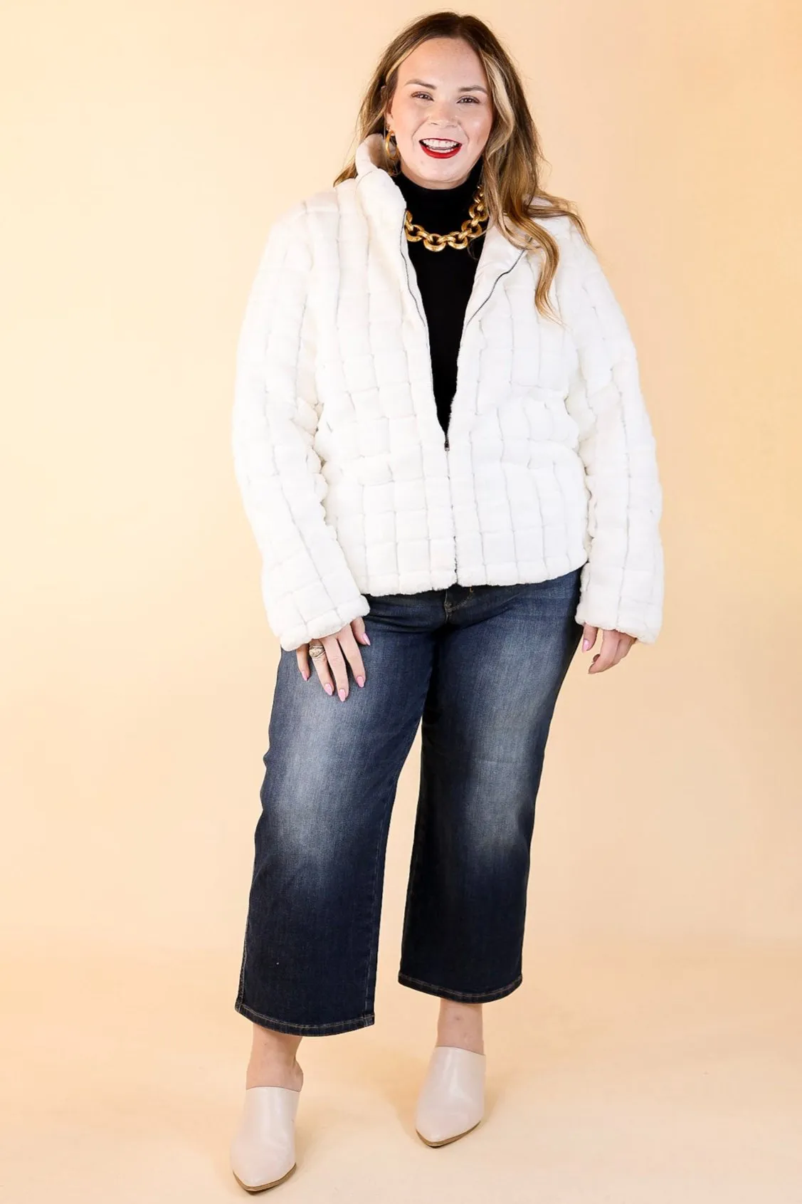 At The Top Quilted Faux Fur Jacket in Ivory