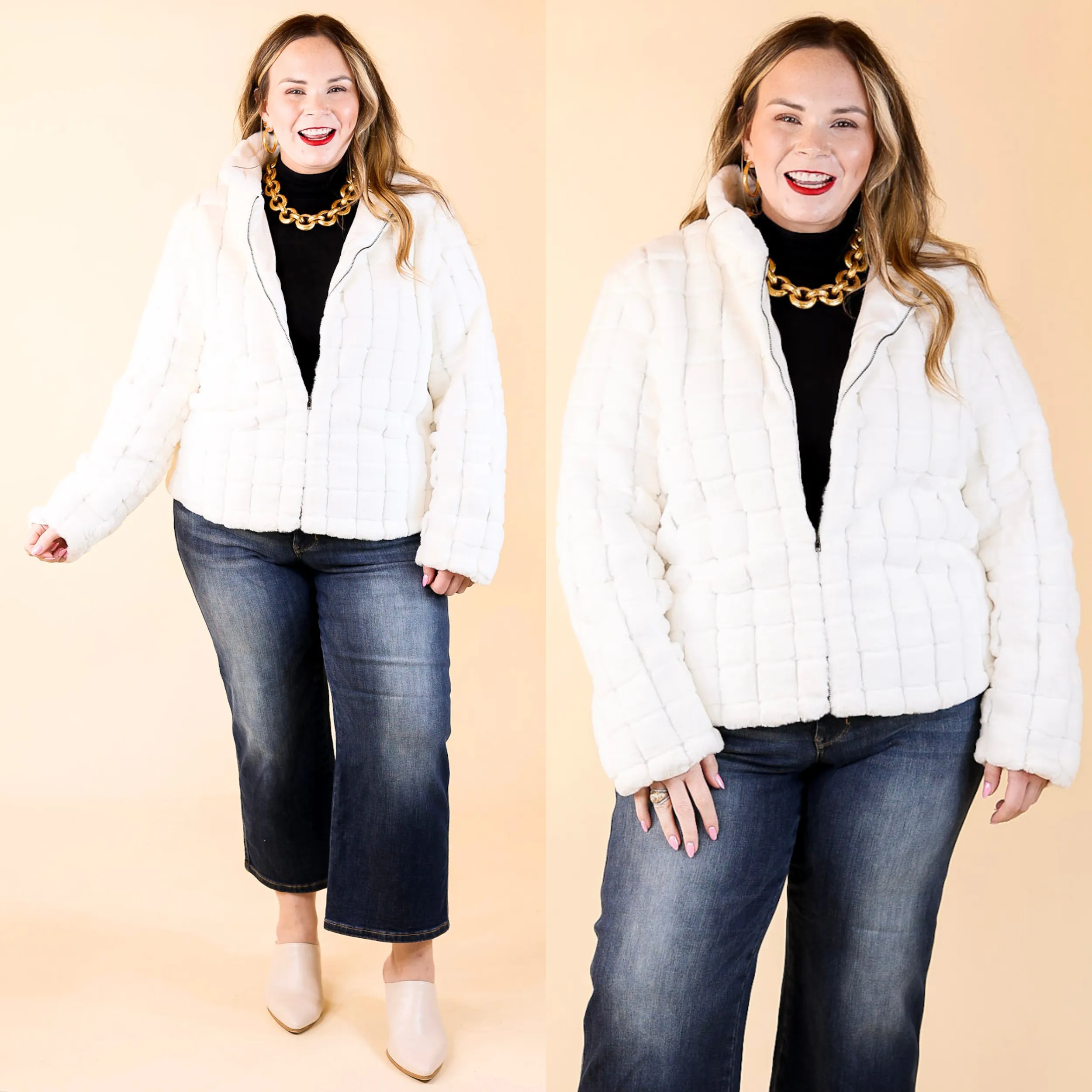 At The Top Quilted Faux Fur Jacket in Ivory