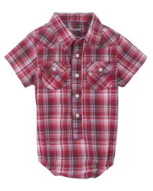 Baby Boy's Wrangler Short Sleeve Western Snap Onesie - RED PLAID