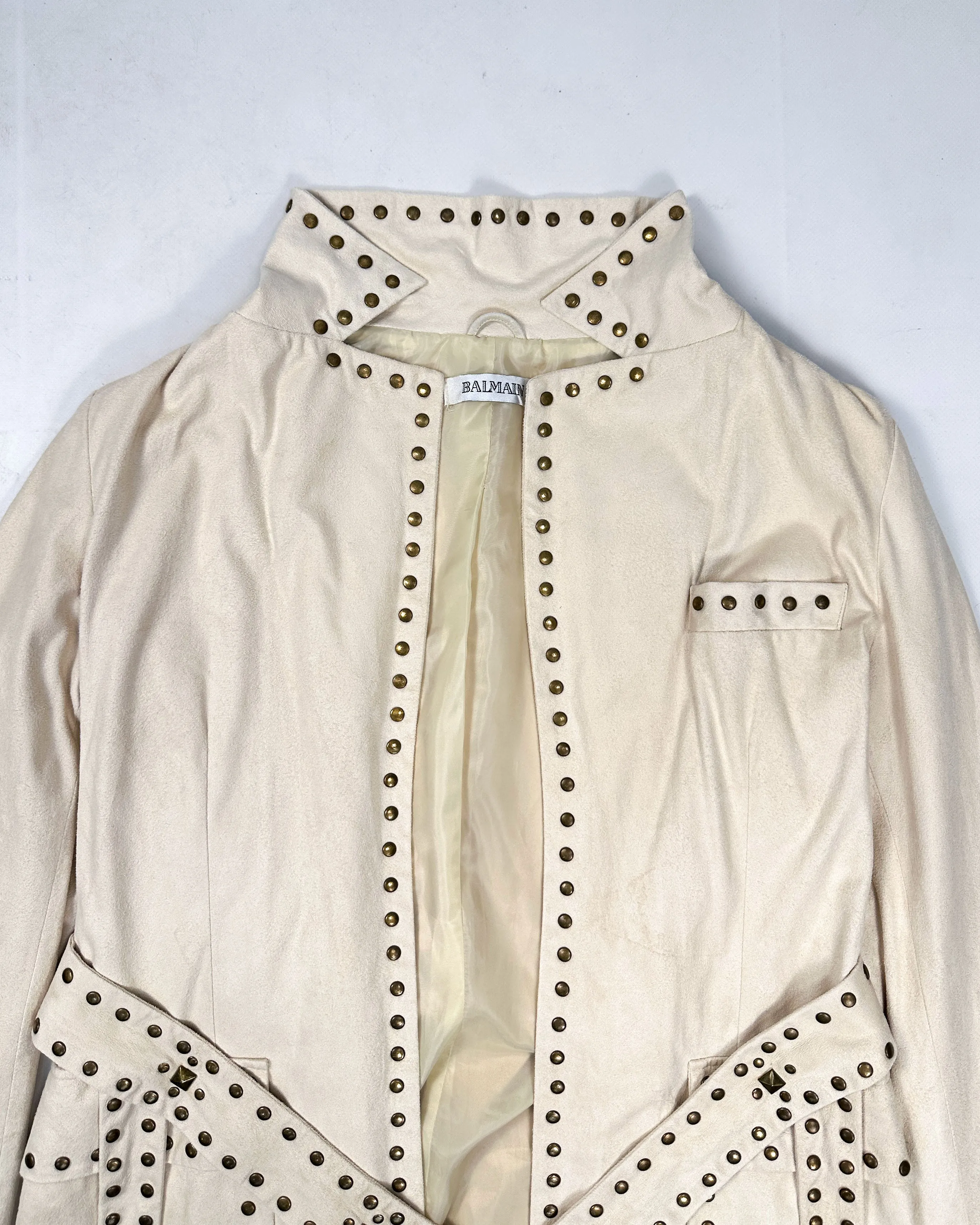 Balmain Beige Metallic Pins Long Coat 1990's