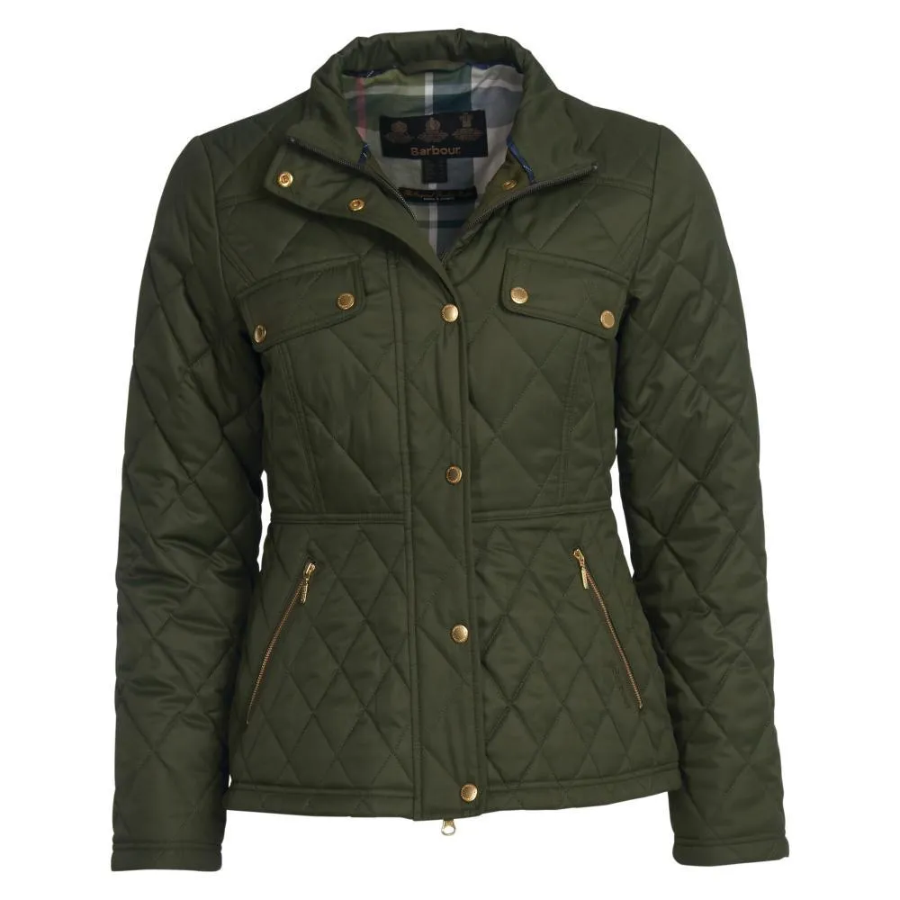 Barbour Broxfield Ladies Quilted Jacket - Olive/Olive Pink Tartan