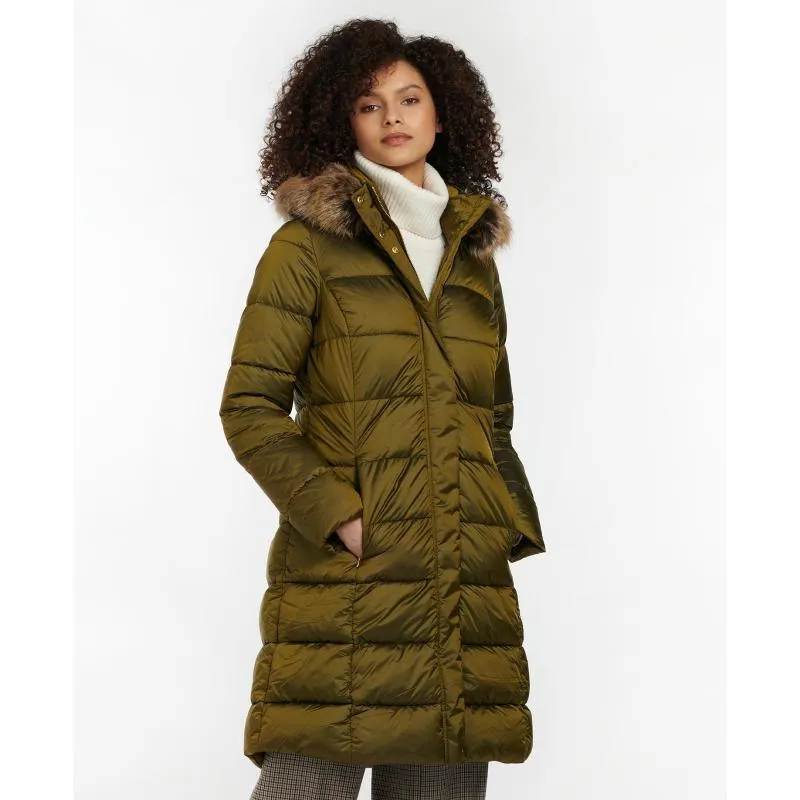 Barbour Crinan Ladies Quilted Coat - Military Olive/ Hawthorn Tartan