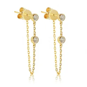 Bezel Diamond Drop Chain Earrings