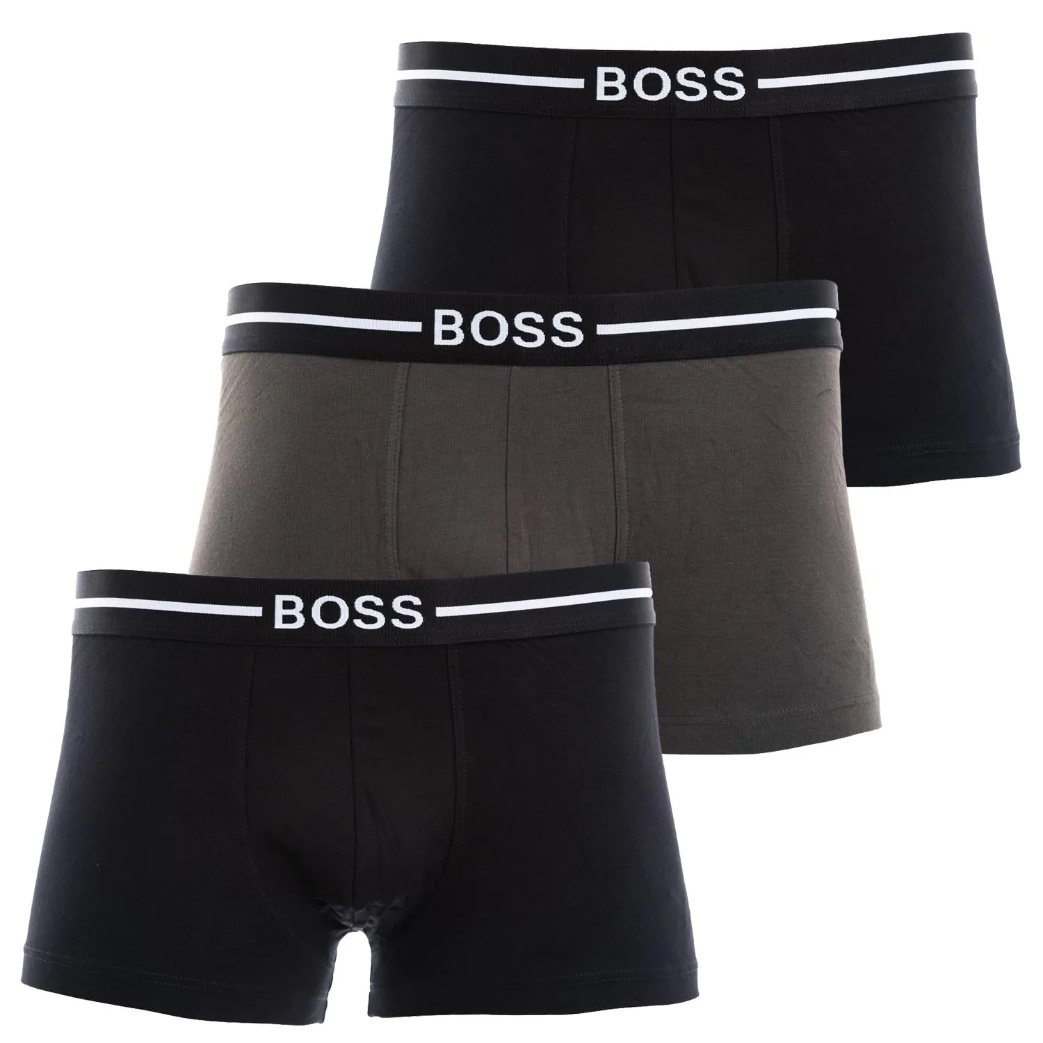 BOSS Trunk 3 Pack Organic Underwear in Black, Khaki & Black