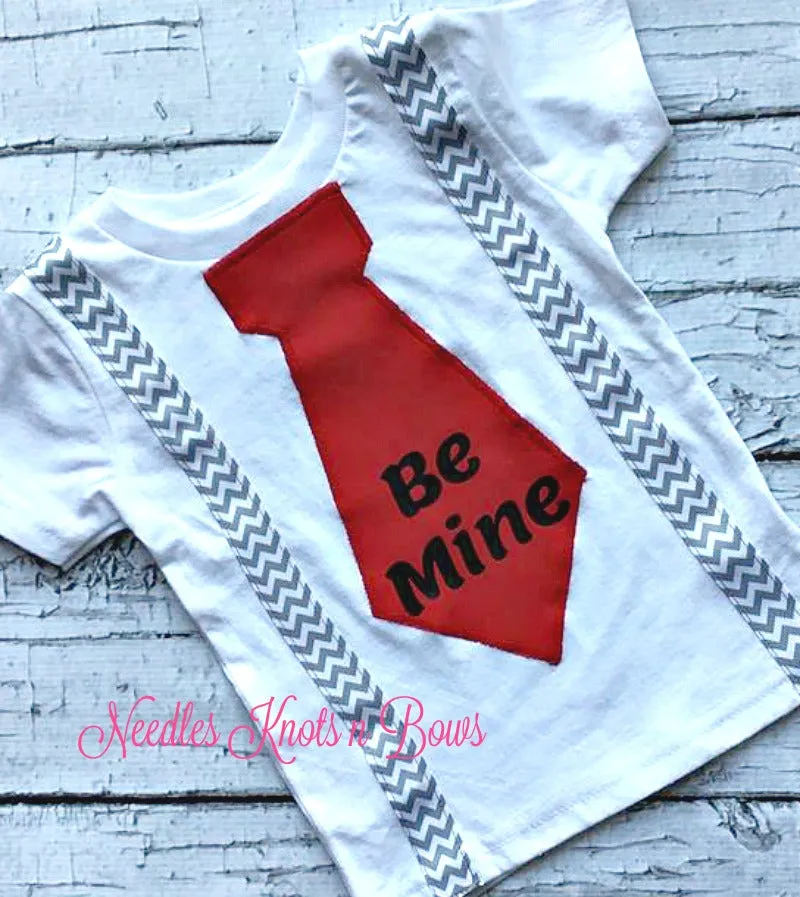 Boys Valentines Day Tie Suspender Tshirt, Be Mine Tie Tshirt, Valentines Day Shirt