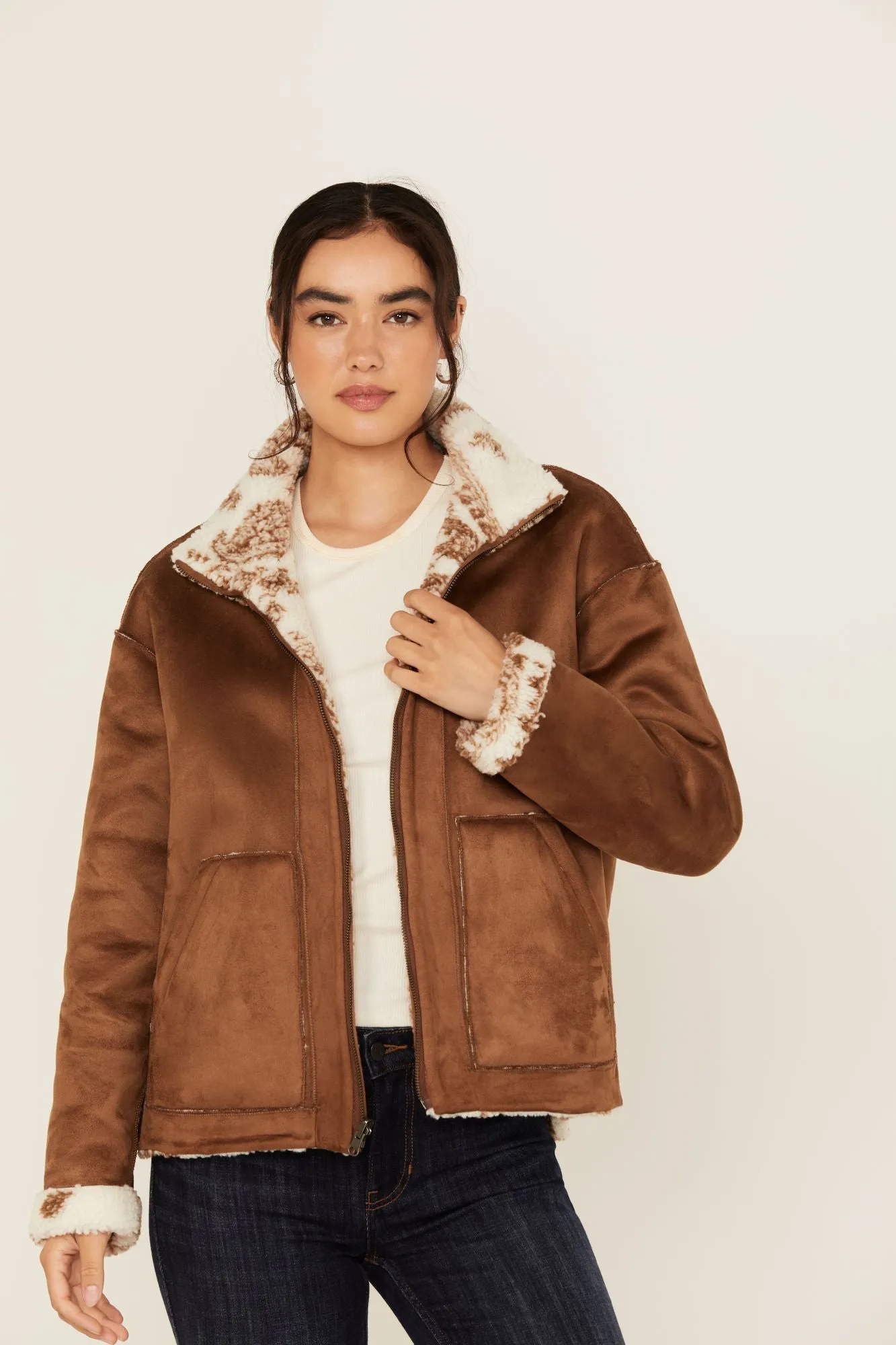 Casey Reversible Faux Suede and Sherpa Zip-Up Jacket