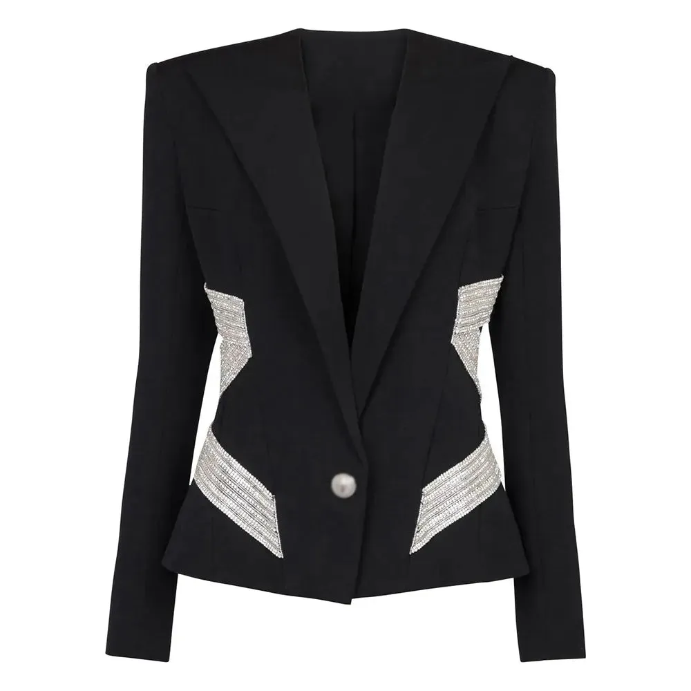 Casual Spliced Diamonds Chic Blazers For Women Notched Collar Long Sleeve Slimming Tunic Elegant Blazer Female