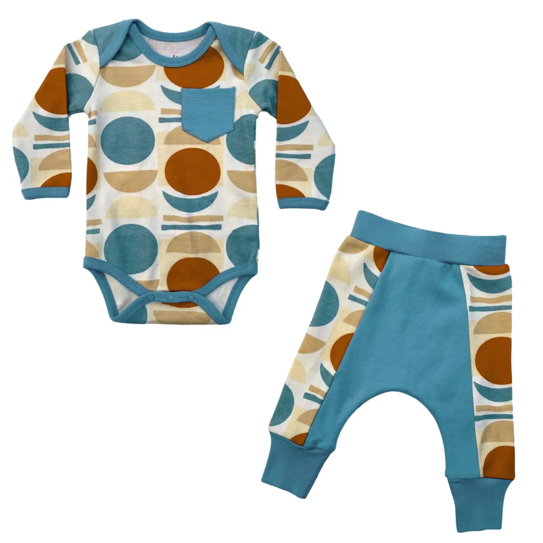 Cat & Dogma - Geometric Moon Two-piece Baby Bodysuit & Pants Set