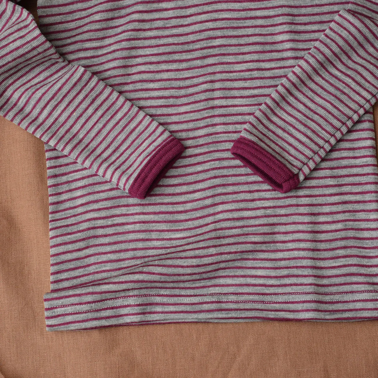 Child's Long Sleeve Top - Wool/Silk - Grey/Orchid Stripes (3-12y) *Limited Edition