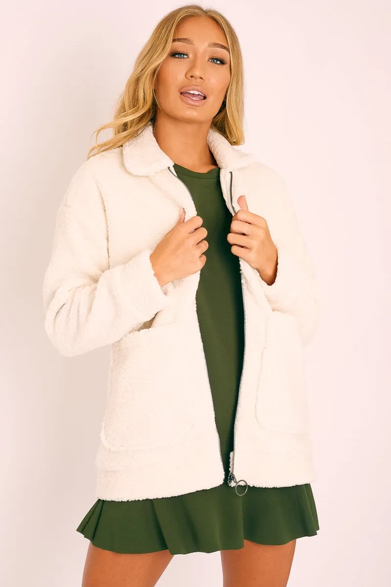 Cream Teddy Zip Jacket - Rien