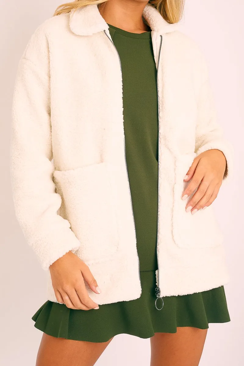 Cream Teddy Zip Jacket - Rien