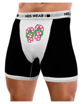 Cute Polka Dot Flip Flops - Pink and Green Mens Boxer Brief Underwear