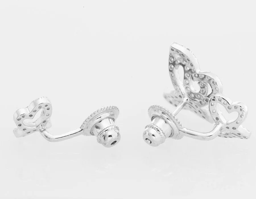 CZ Ear Jacket Double Butterfly Stud Earrings in Sterling Silver