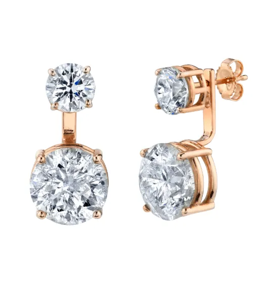 DIAMOND DOUBLE ROUND EAR JACKET STUDS