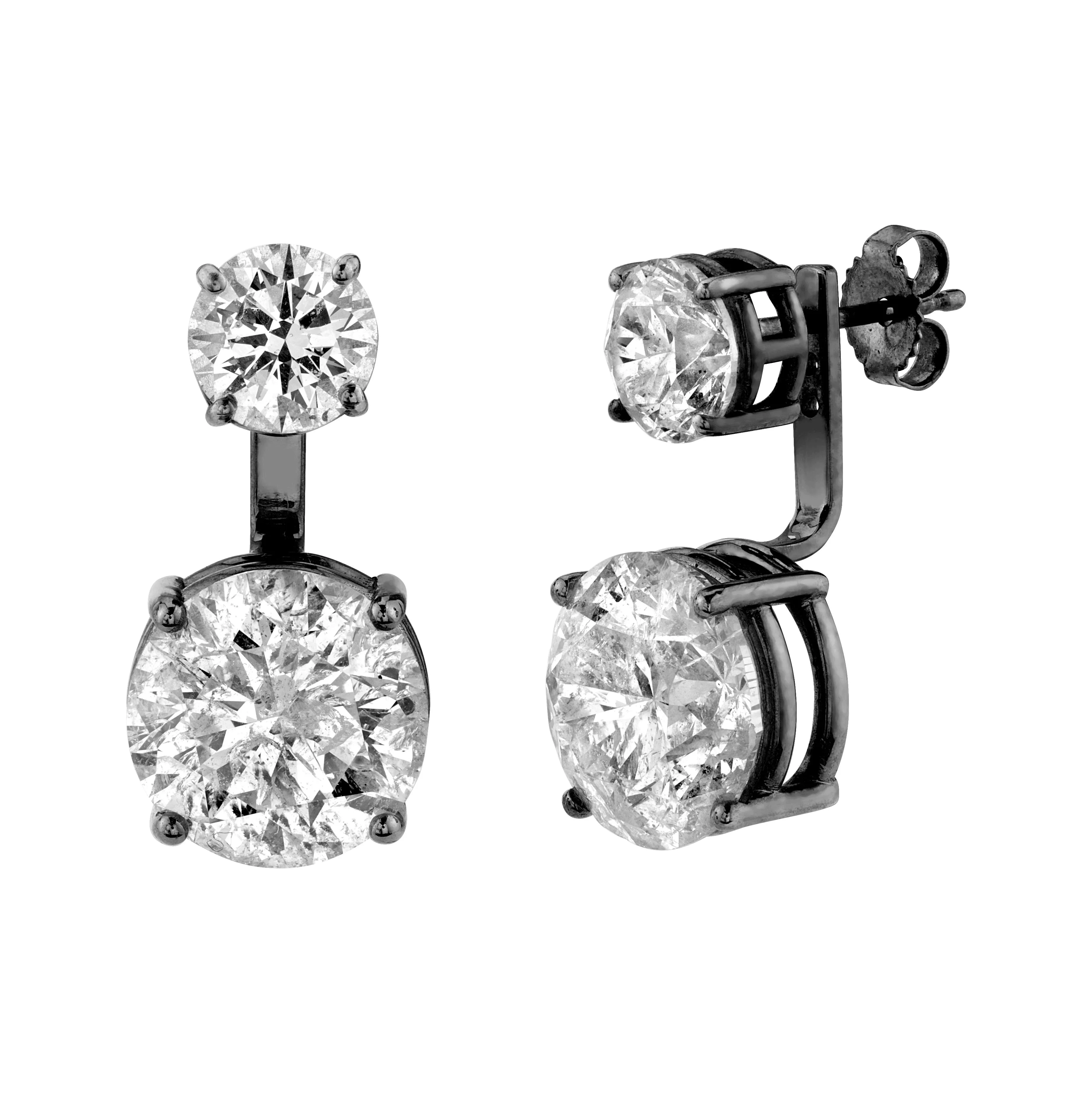 DIAMOND DOUBLE ROUND EAR JACKET STUDS