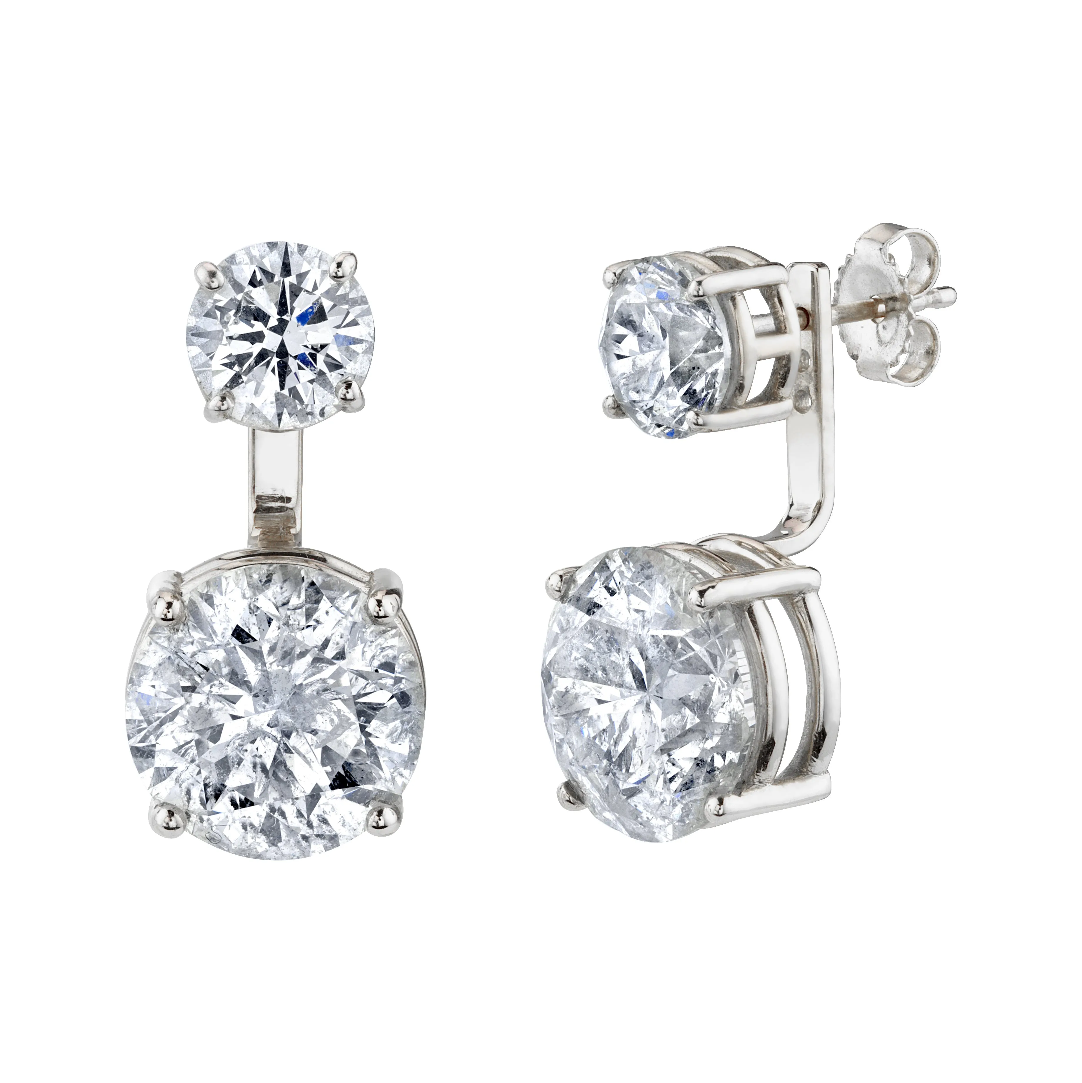 DIAMOND DOUBLE ROUND EAR JACKET STUDS