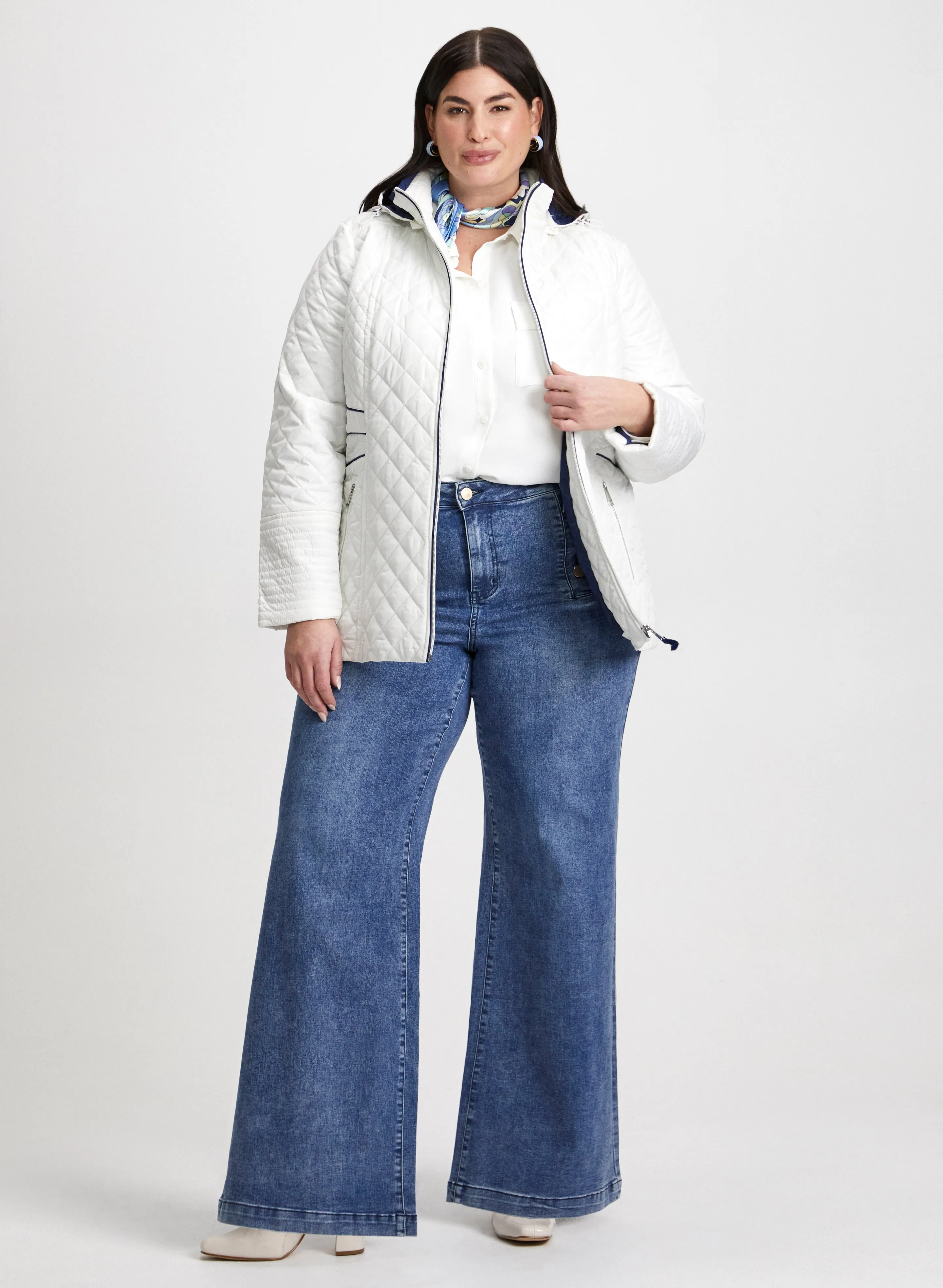 Diamond Quilted Coat & Wide Leg Jeans