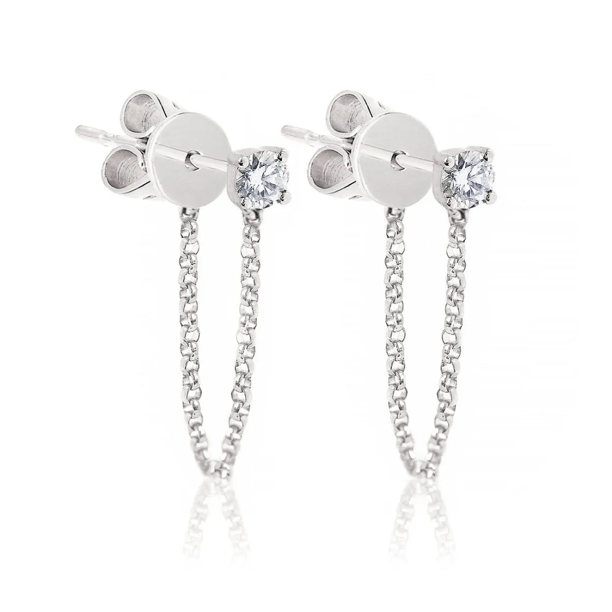 Diamond Stud Chain Earrings