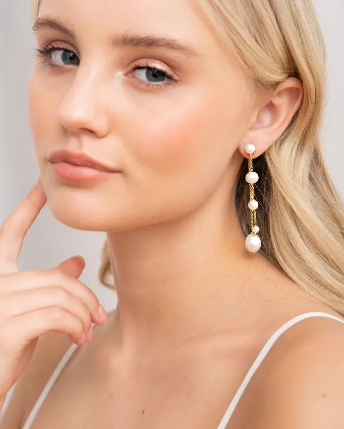 Double Pearl Drop Earrings