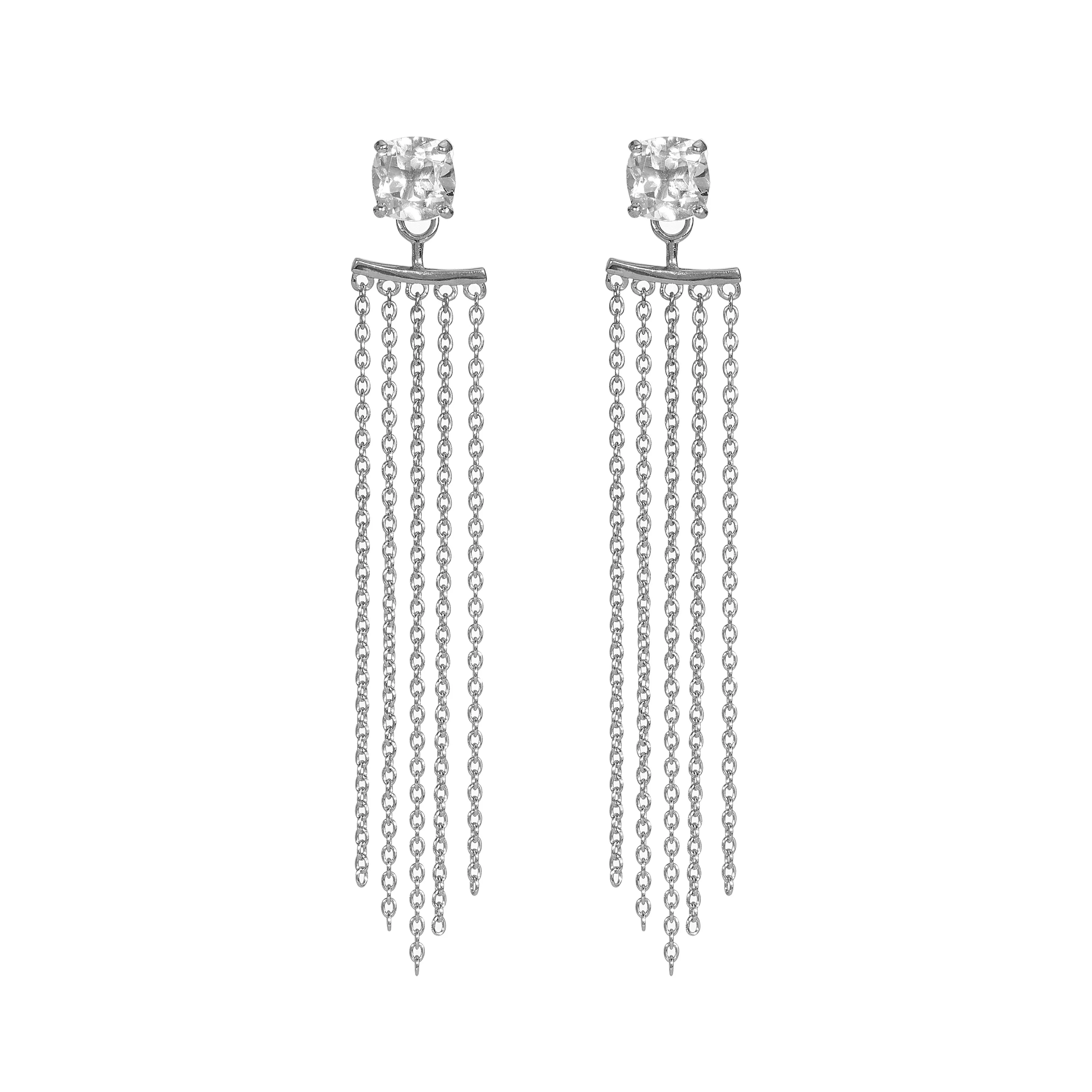 Earrings - White Topaz with Rhodium Ear Jacket