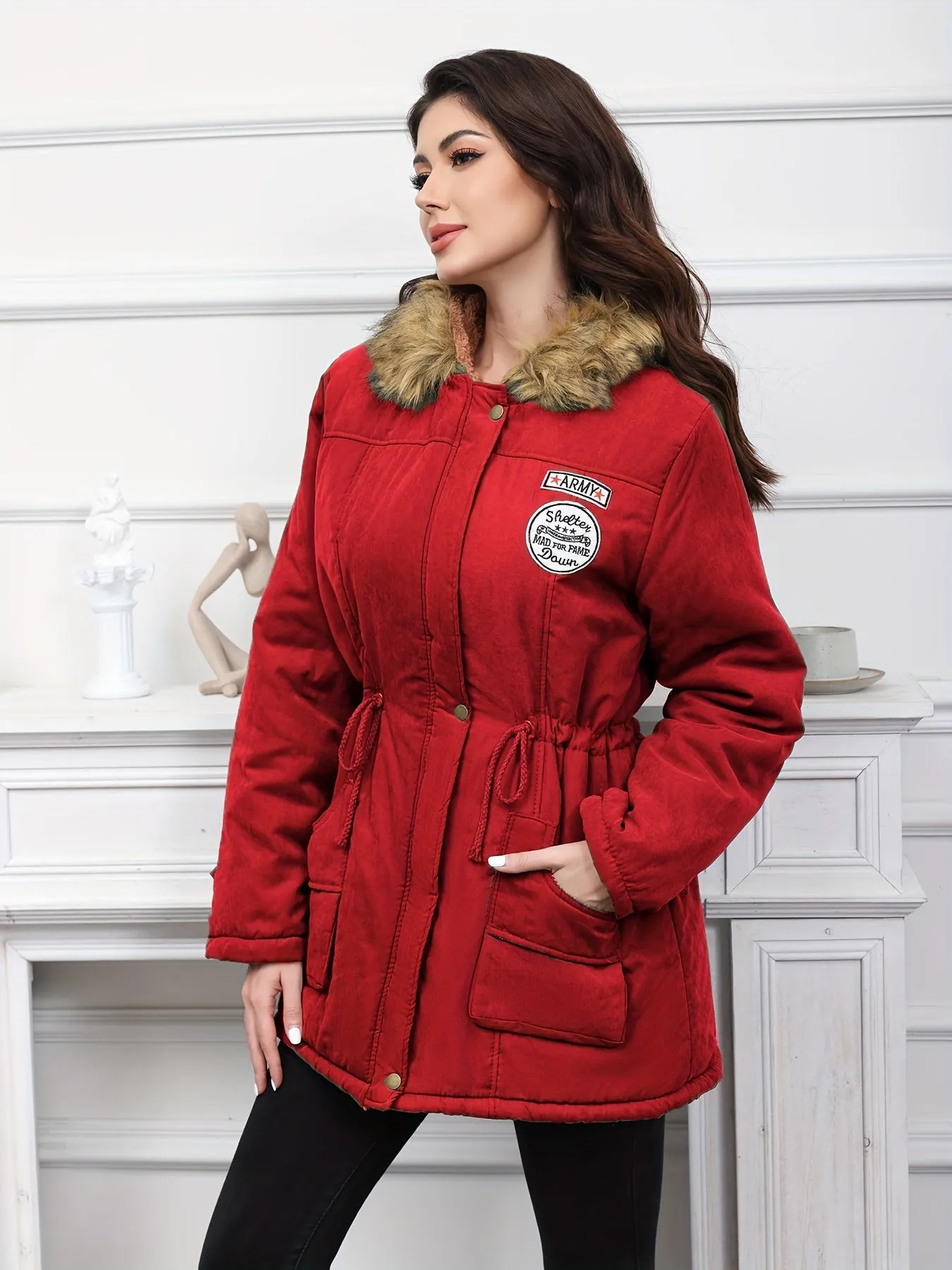 Elegant Women's Fleece-Lined Hooded Jacket - Cozy & Warm for Fall/Winter, Machine Washable