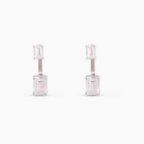 Emerald cut CZ with Detachable Ear jacket Silver Stud Earrings