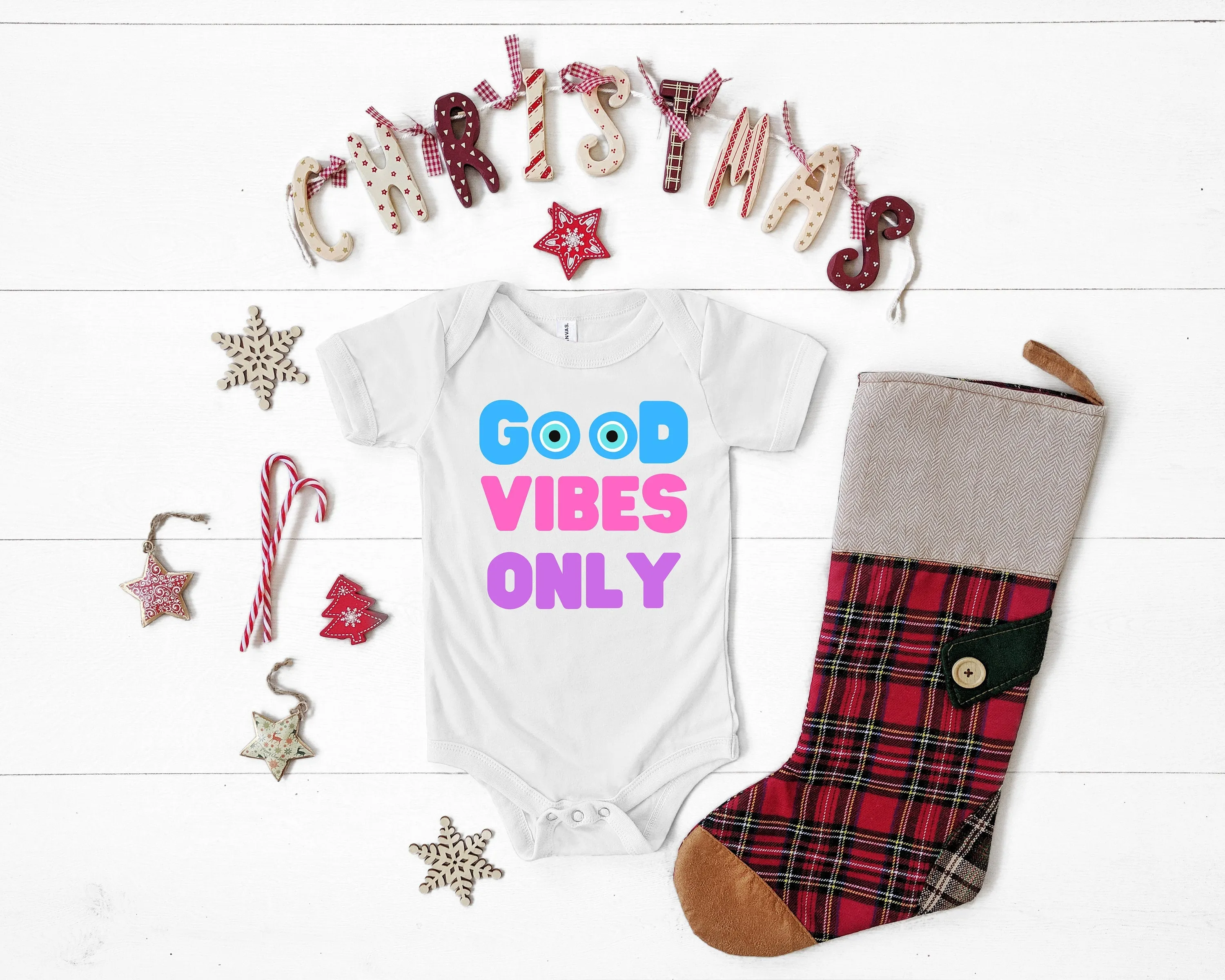 Evil Eye Design Good Vibes Baby Onesie Cute Bodysuit Custom Made Babyshower Gift