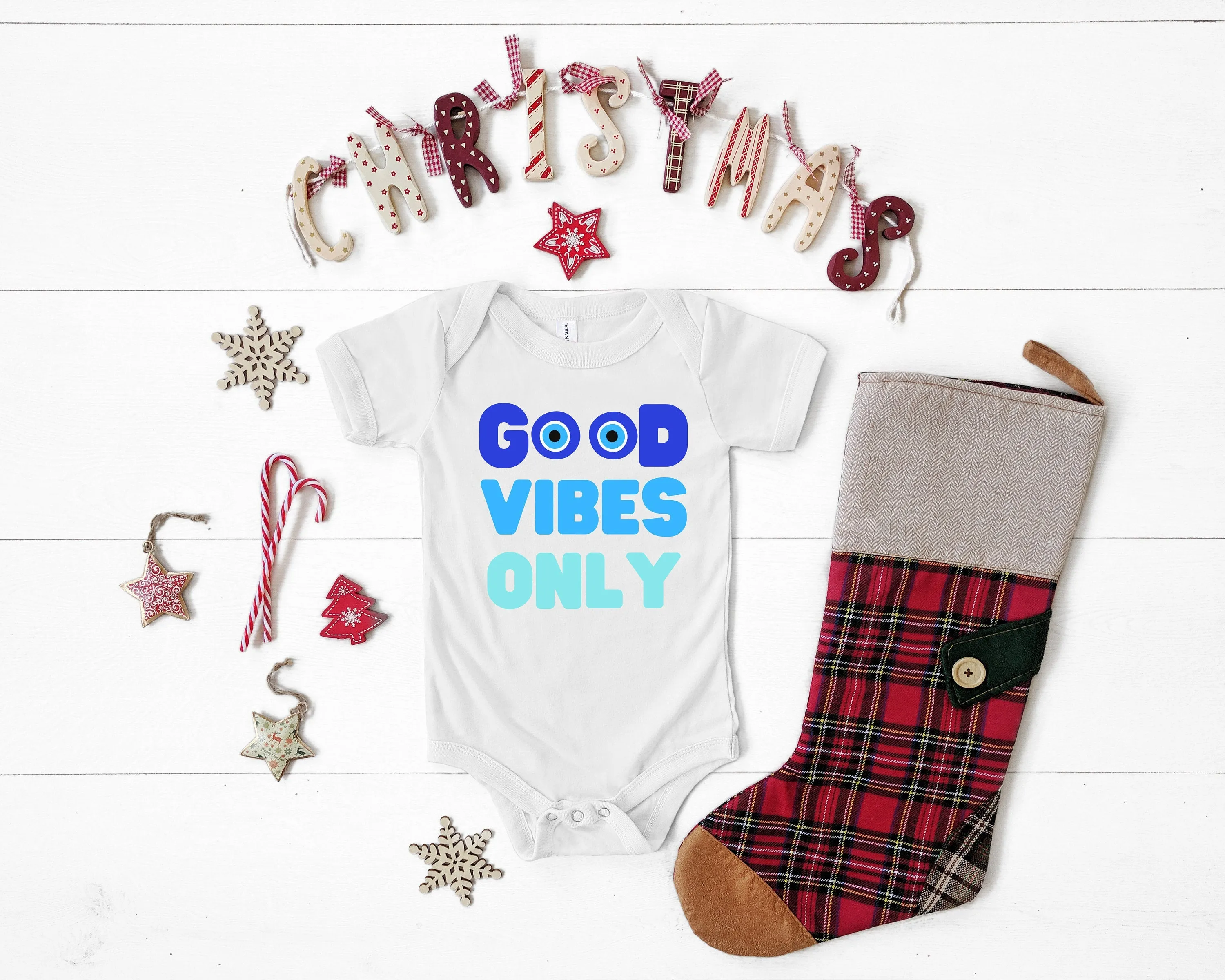 Evil Eye Design Good Vibes Baby Onesie Cute Bodysuit Custom Made Babyshower Gift