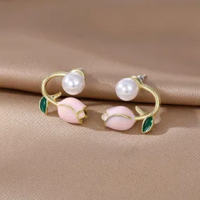 Flower Pearl Patterned Stud Ear Jacket for Women: Stylish Earrings for Parties, Weddings, and Everyday Wear