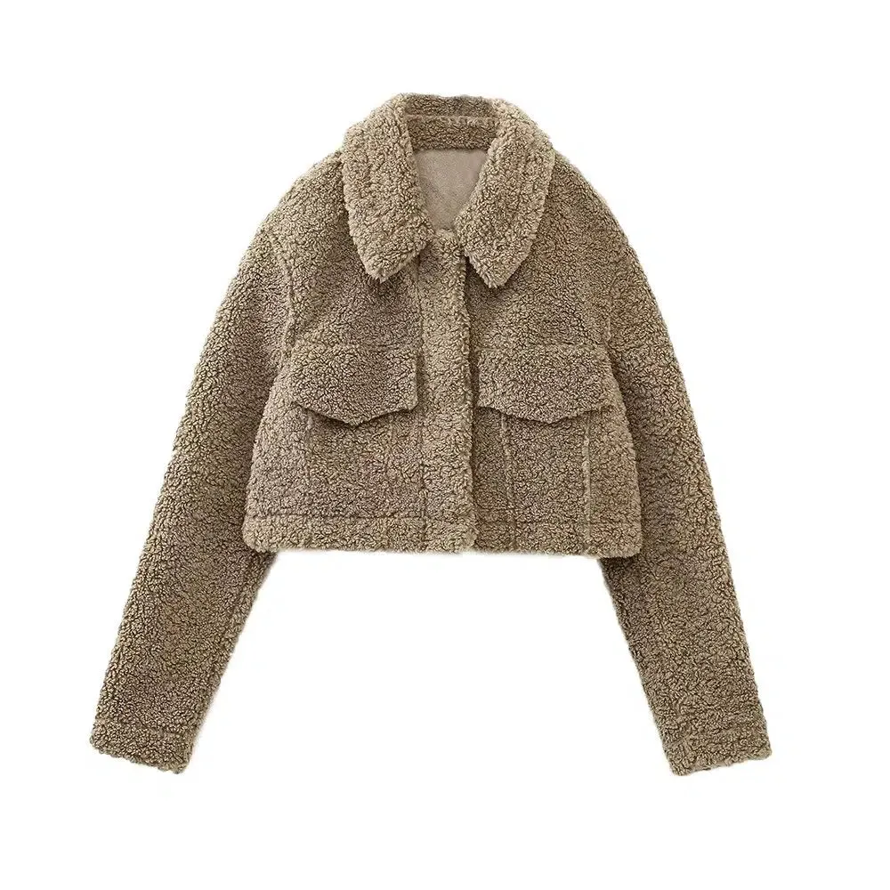 Front Pockets Sherpa Cropped Jacket