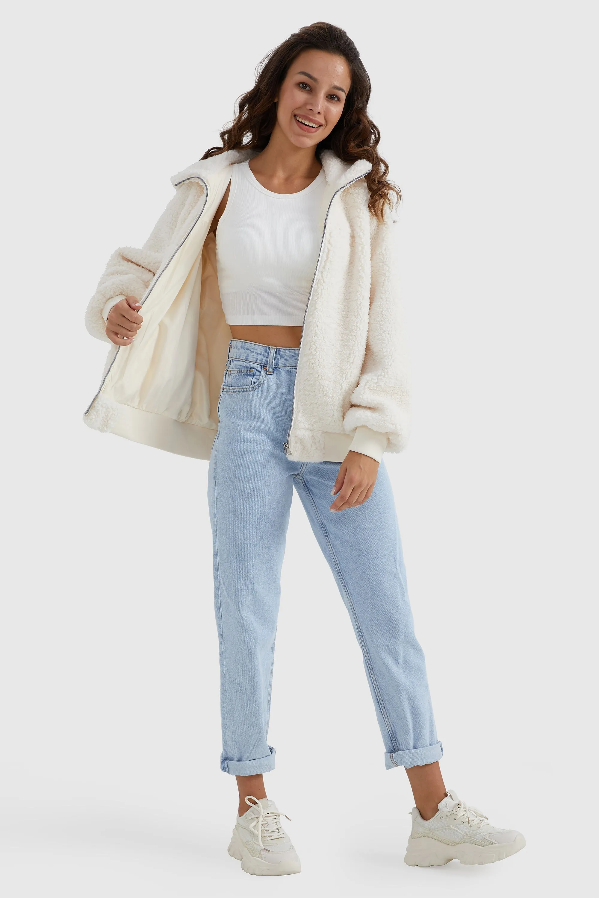 Full-Zip Oversized Sherpa Fleece Jacket