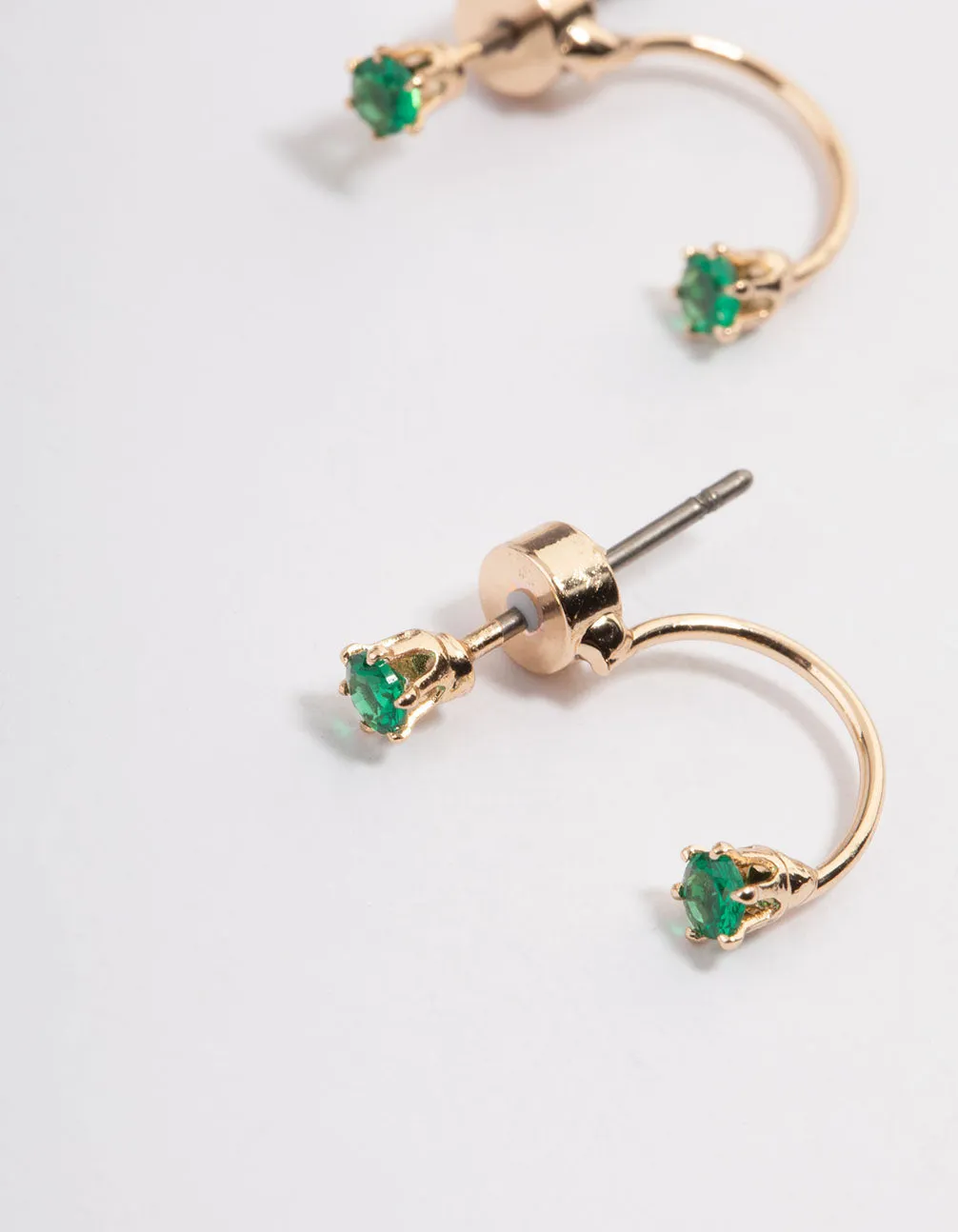 Gold & Emerald Green Diamante Jacket Earrings