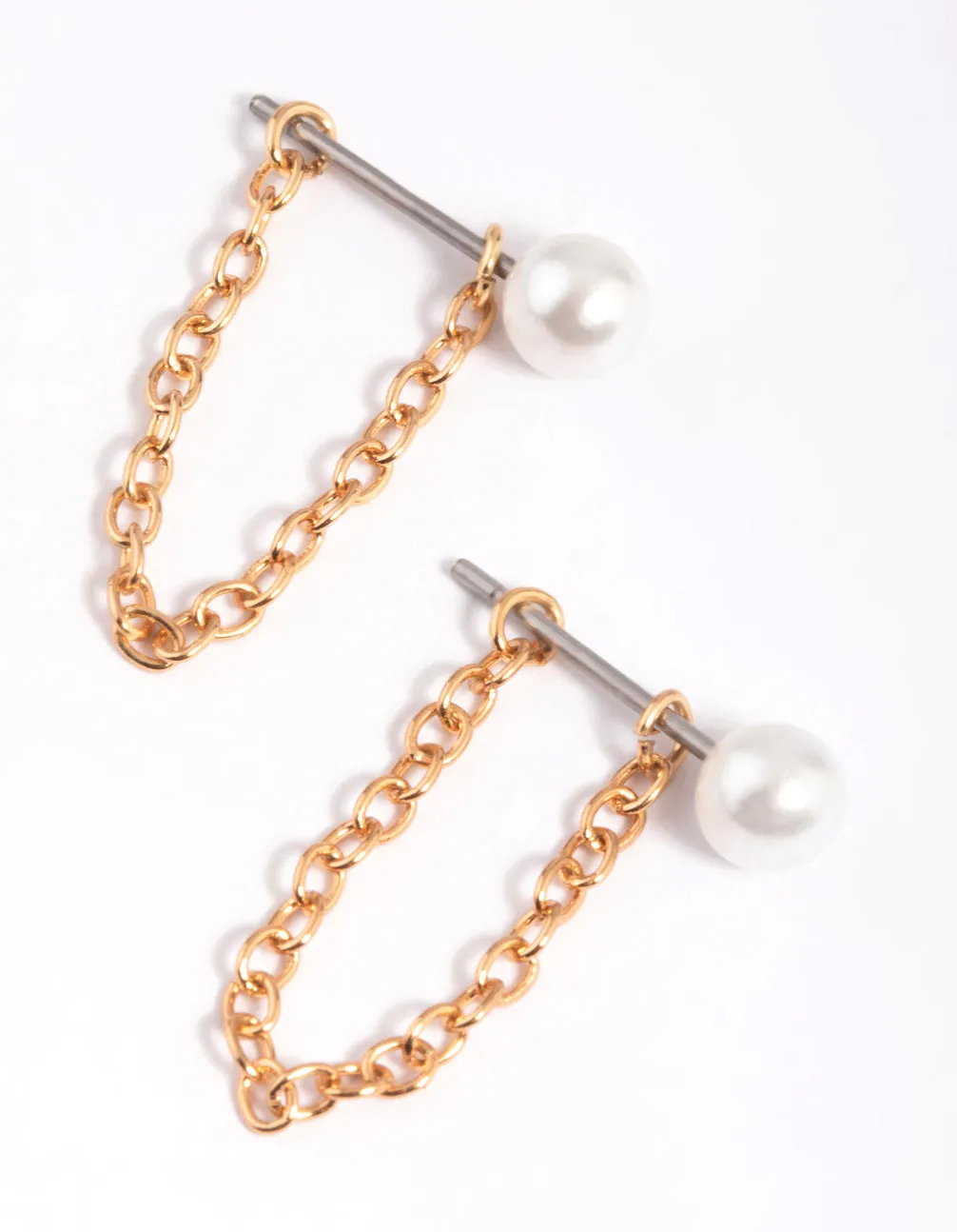 Gold Pearl Chain Jacket Earrings