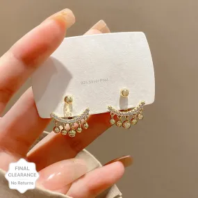 Gold Plated Korean Style Geometric Ear Jacket Earrings Cubic Zirconia Alloy Earring Set - Pair Of 1