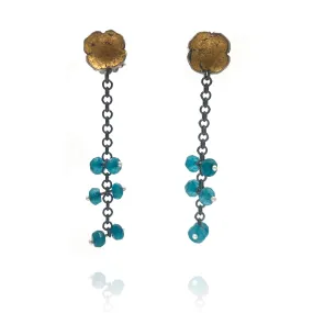 Golden Flower Studs with Blue Topaz Jackets