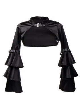 Gothic Velvet Stand Collar Black Long Layered Sleeve Shrug Bolero Jacket