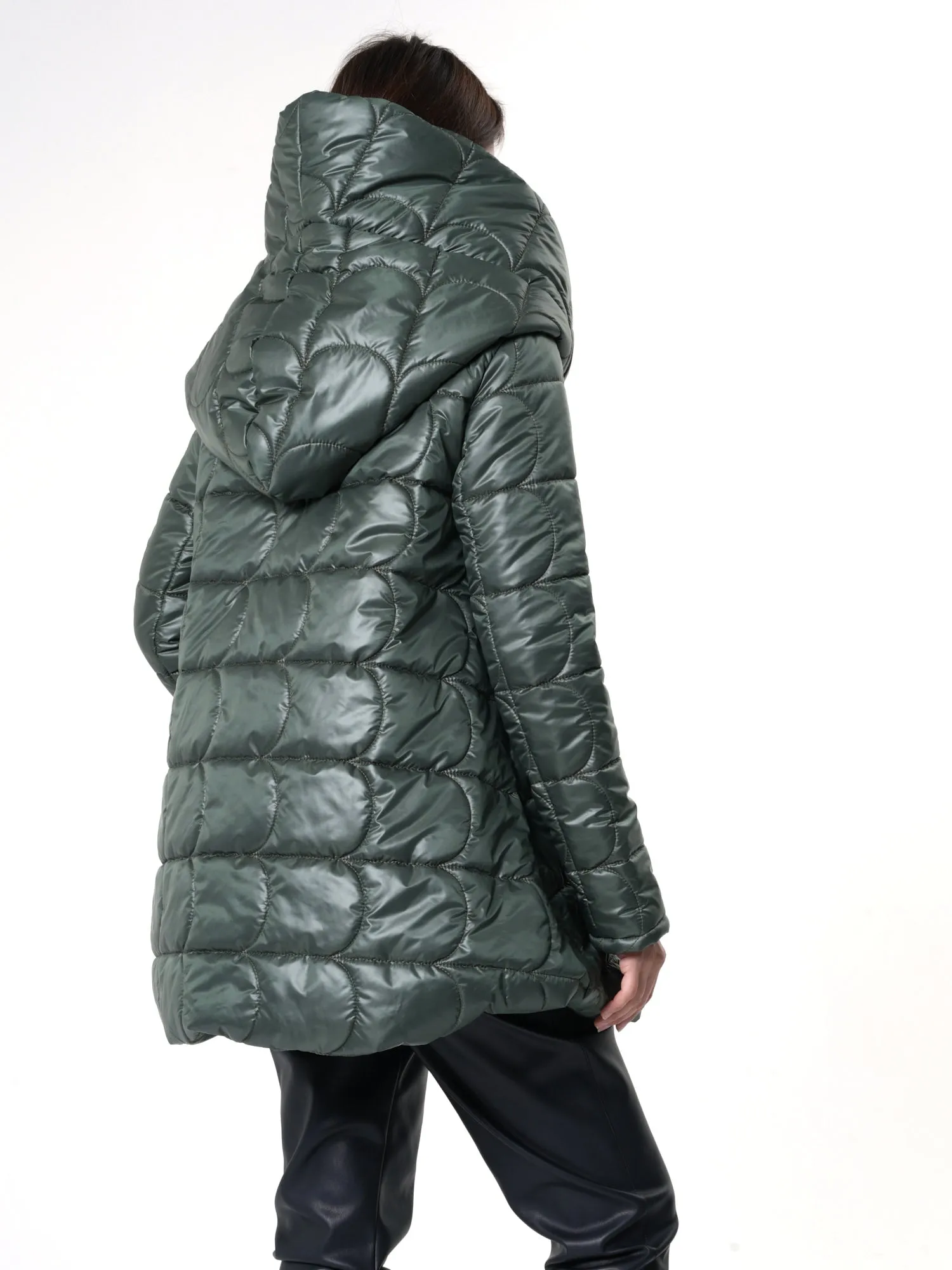 Green Quilted Coat With Hood