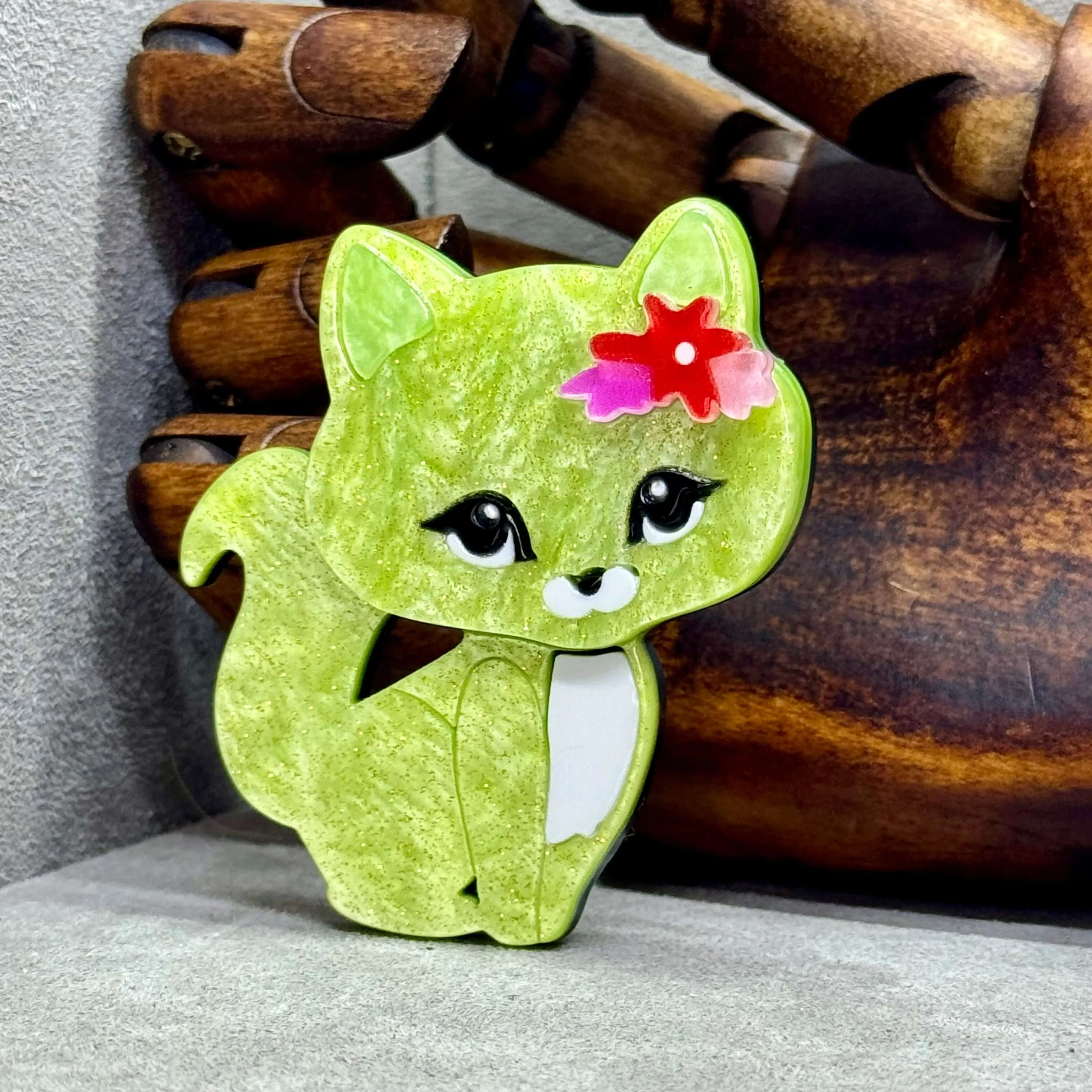 Handmade Acrylic Art Brooch - The Adorable Cat