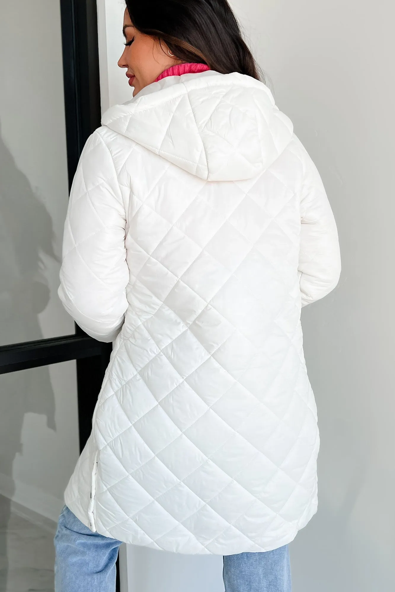 Headed For The Alps Quilted Puffer Jacket With Hood (Off White)