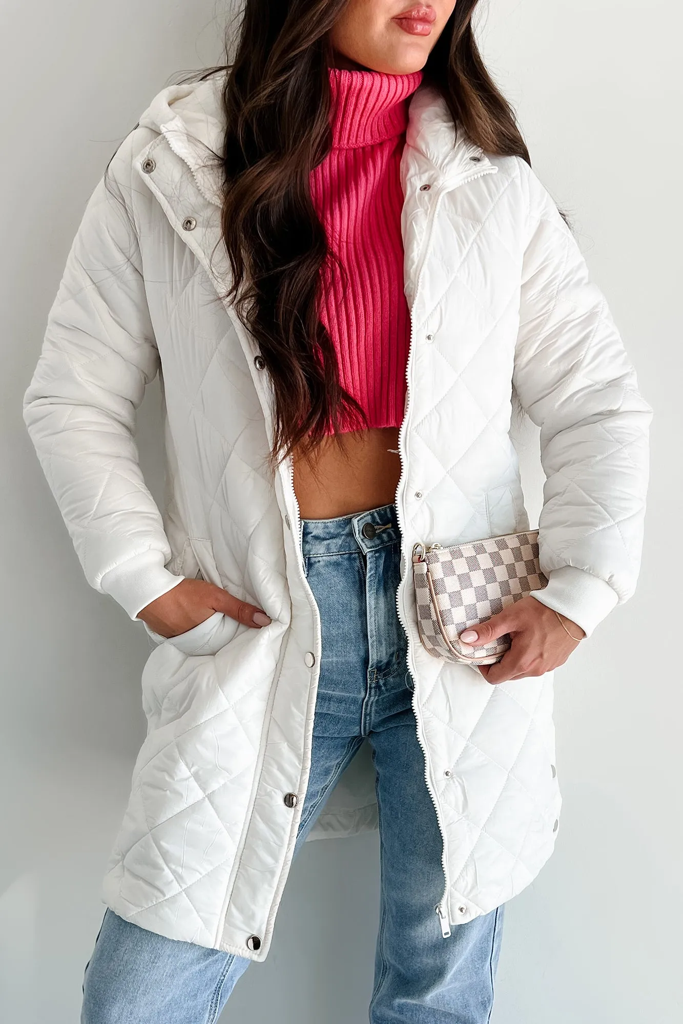 Headed For The Alps Quilted Puffer Jacket With Hood (Off White)