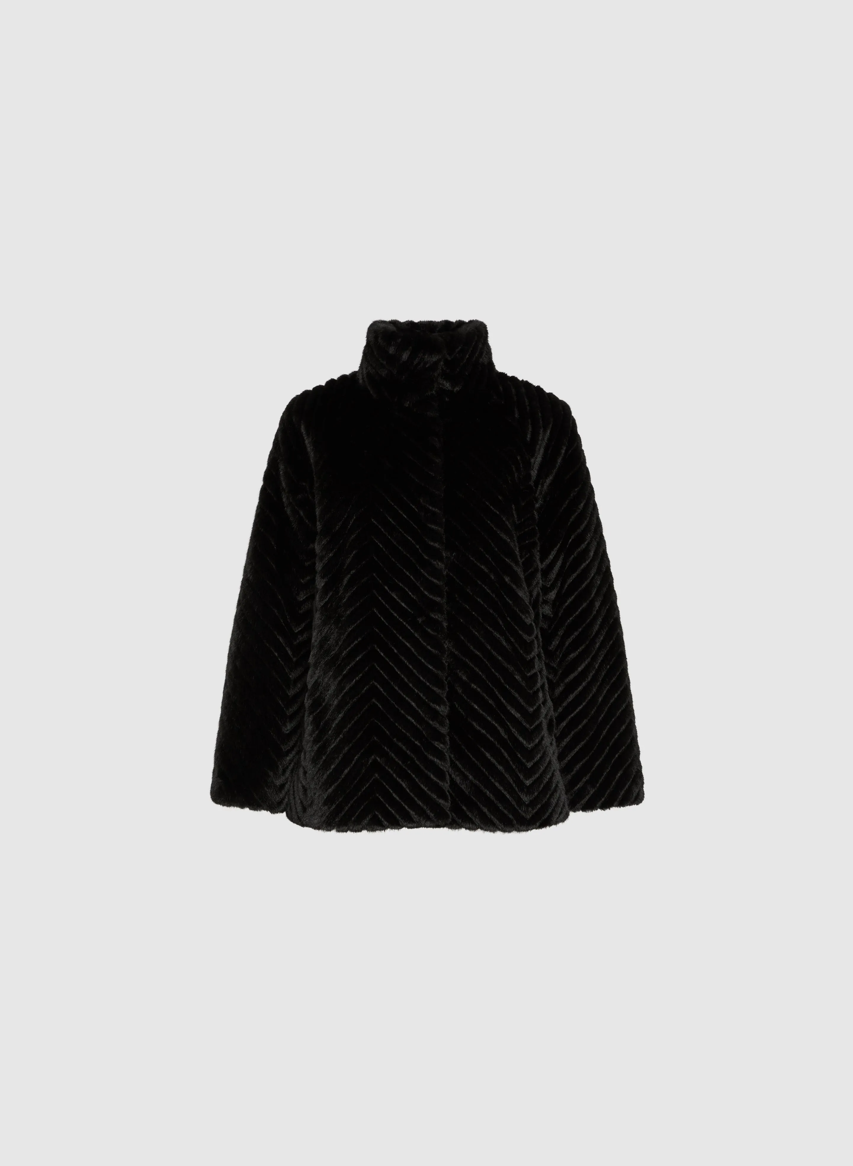 Herringbone Quilted Faux Fur Coat